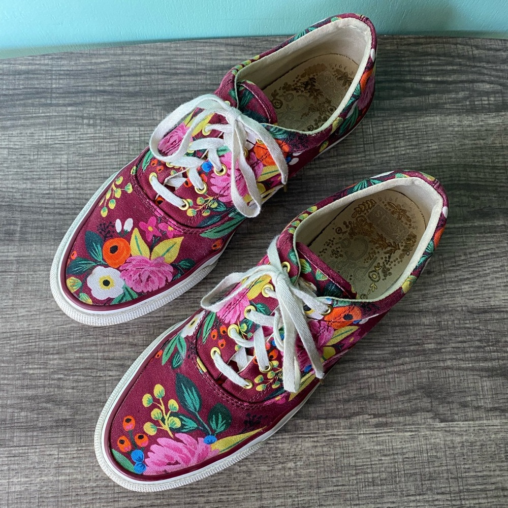 KEDS X Rifle Paper Co Burgundy Floral Blossoms Sneakers W 8